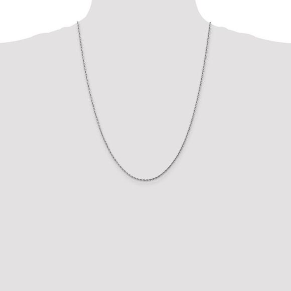 1.8mm, 14k White Gold, Diamond Cut Solid Rope Chain Necklace, 24 Inch
